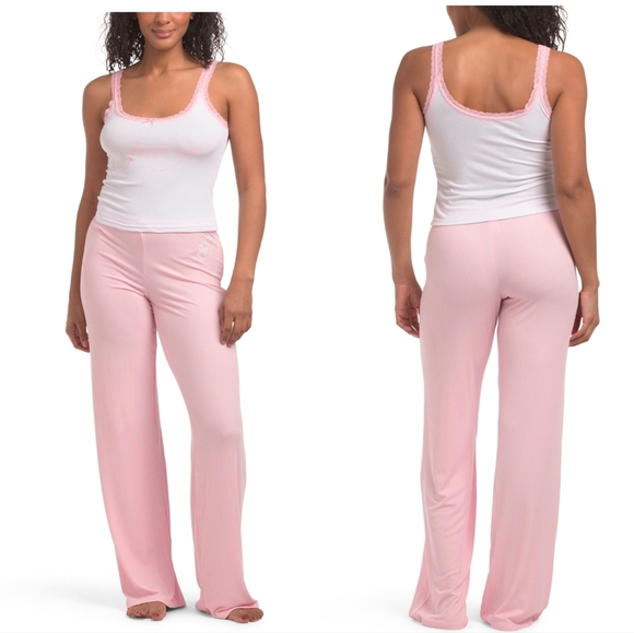 Juicy Couture Pants - 💕🔹️JUICY COUTURE 🔹️pink 2pc Tank Pants Lounge Set With Lace Detail